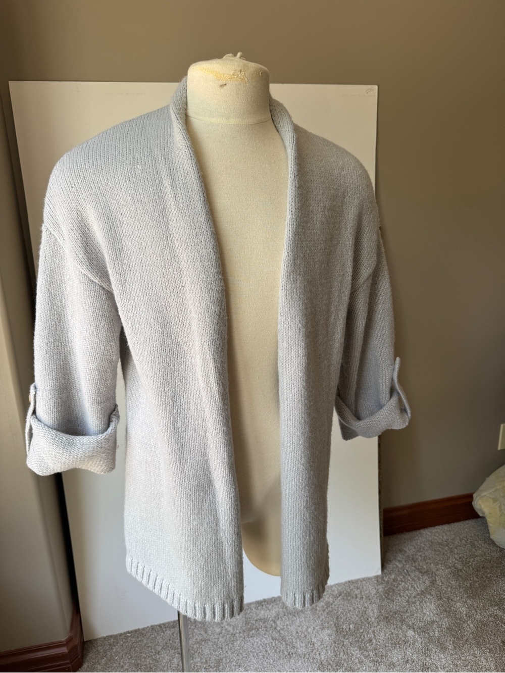 Light Gray Open Front Knit Cardigan